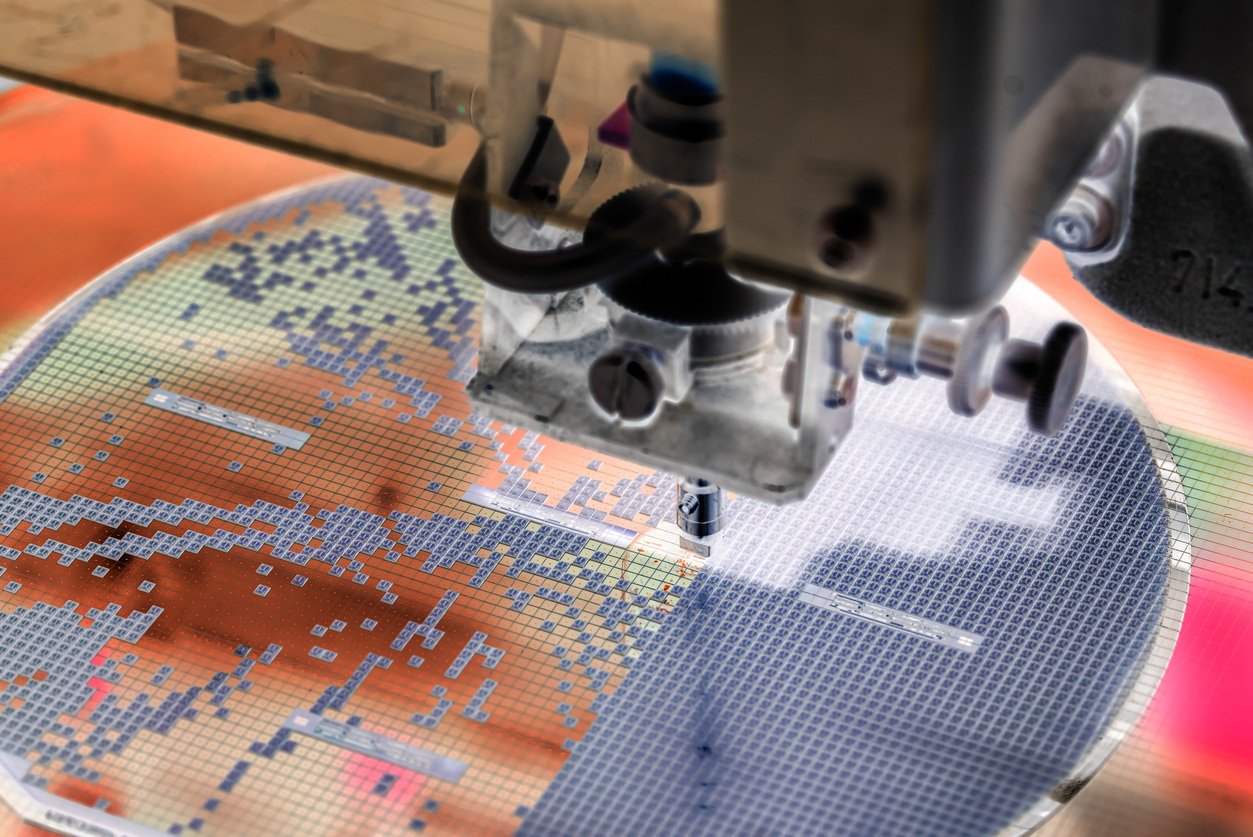 Silicon wafer in a semiconductor fabrication plant.