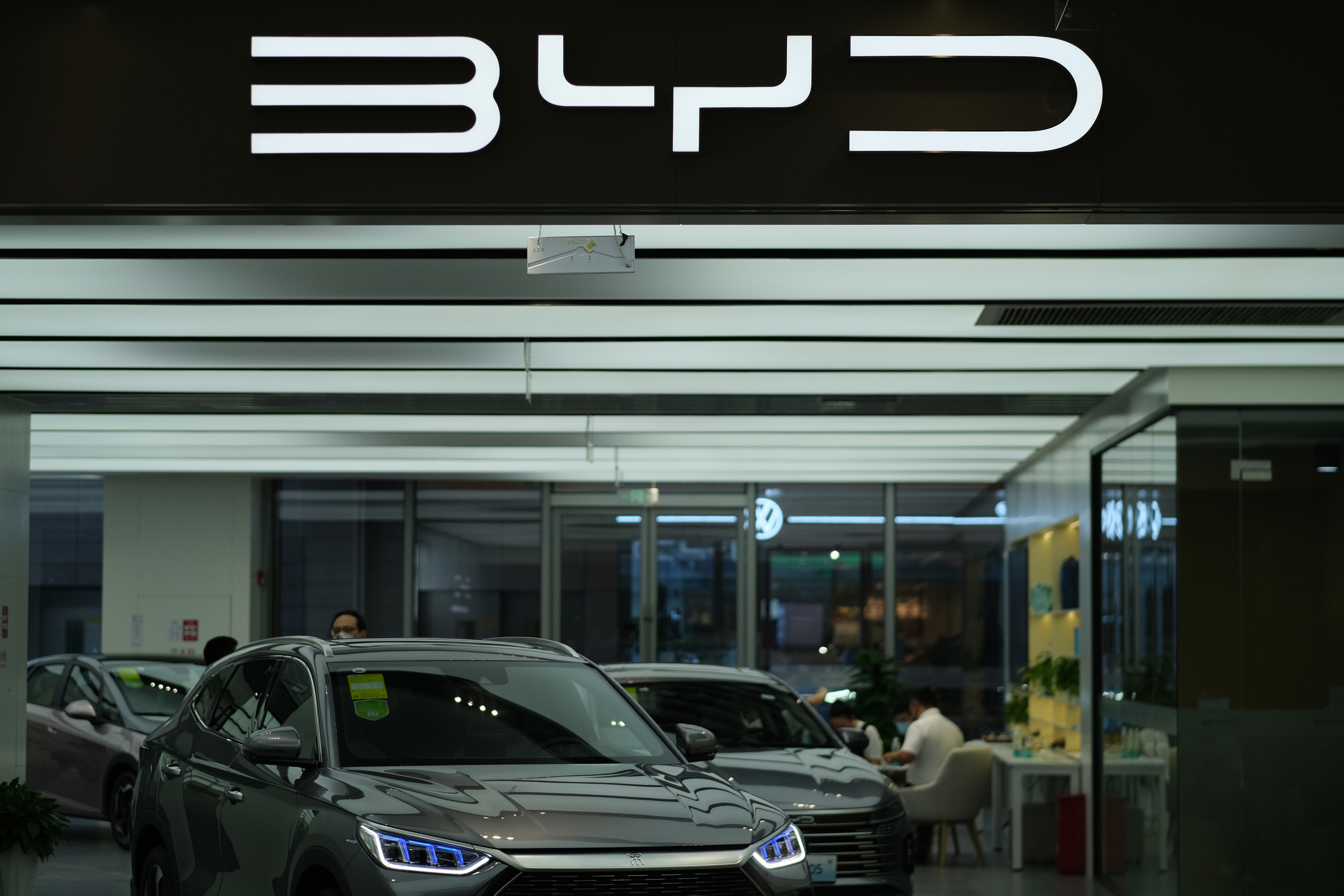 Electronic vehicles on show at a BYD showroom. 